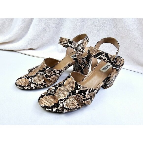 Steve Madden Size 9.5M Women's Snake Print Open Toe Ankle Strap Block Heel Shoes - Picture 9 of 14